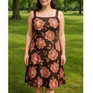 Rockmans Brown Floral Lined Dress 14